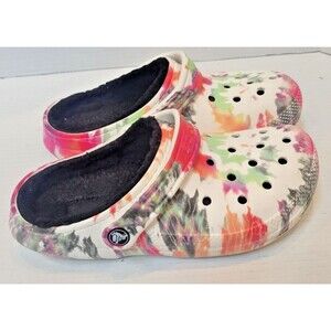 EUC Crocs Classic Tie Dye Faux Fur Lined Clogs Shoes Mens 5 Womens 7